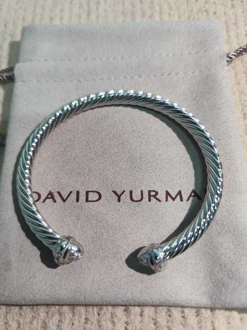 David Yurman Cable Classic Cuff Bracelet Sterling Silver Diamond